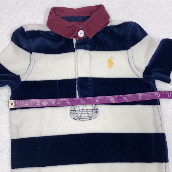 Ralph Lauren navy white velour maroon color footed romper 9m - Picture 3 of 6